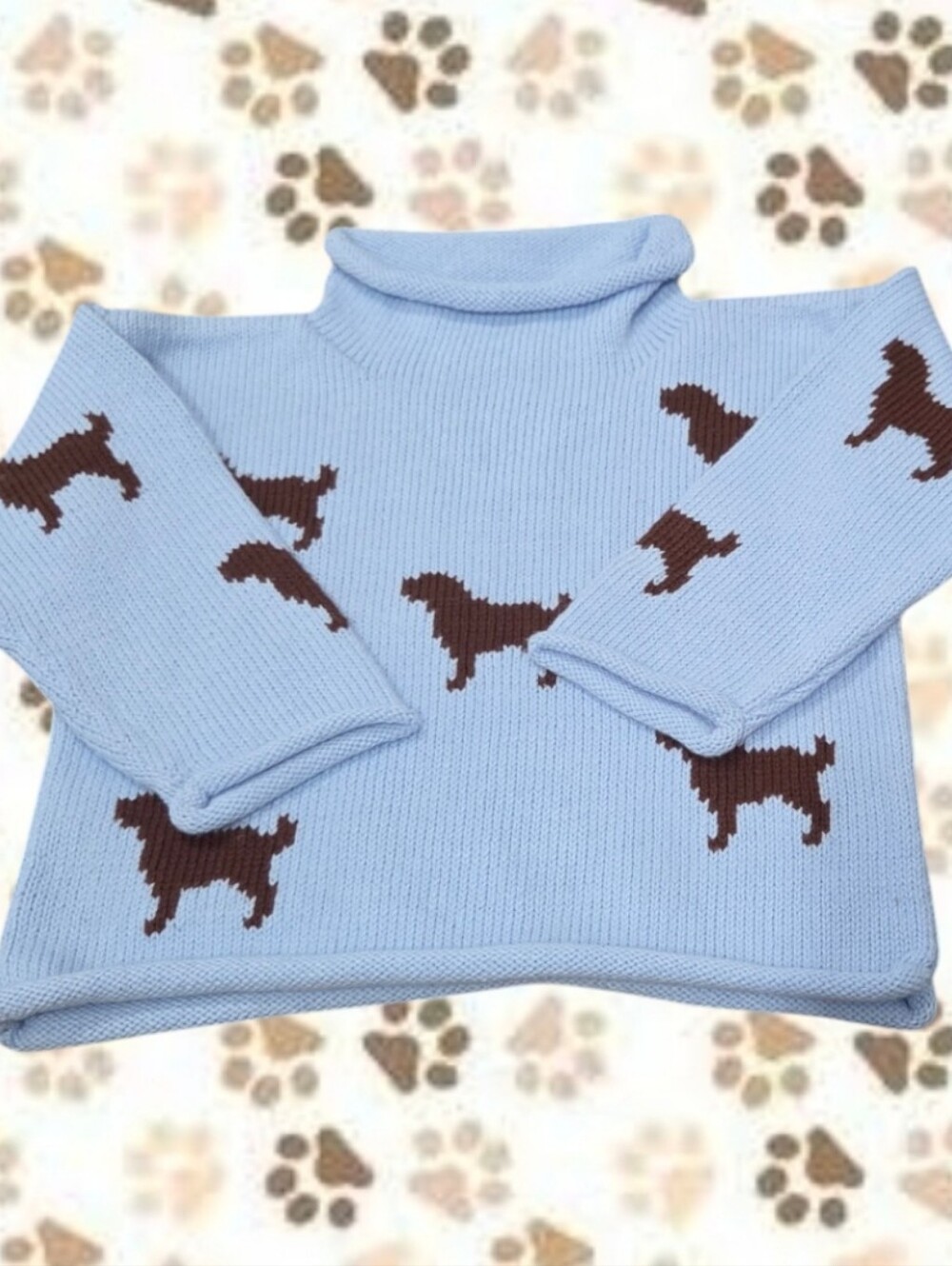 Claver Unisex Kid's Light Blue Dog Print Rollneck Sweater